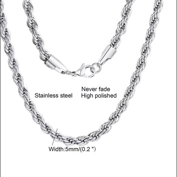 💗 Classic s 5mm Rope Silver Chain Necklace 22inch - Picture 6 of 6